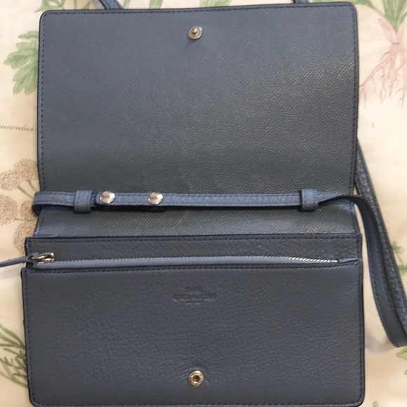 Dusty Blue Marbled Leather Coach Crossbody Purse - Picture 3 of 4